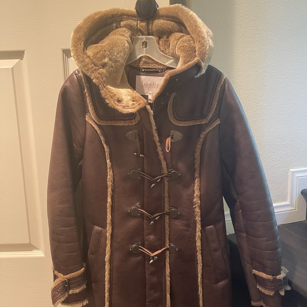 Laundry by Shelli Segal Faux leather/fur lined jacket